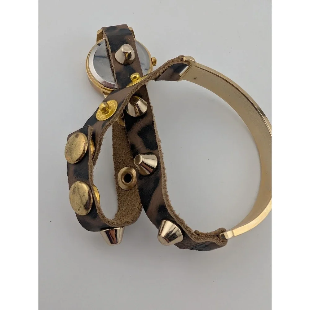 Geneva Platinum Leopard Wrap‎ Watch Studded Band 26mm Case- New Battery